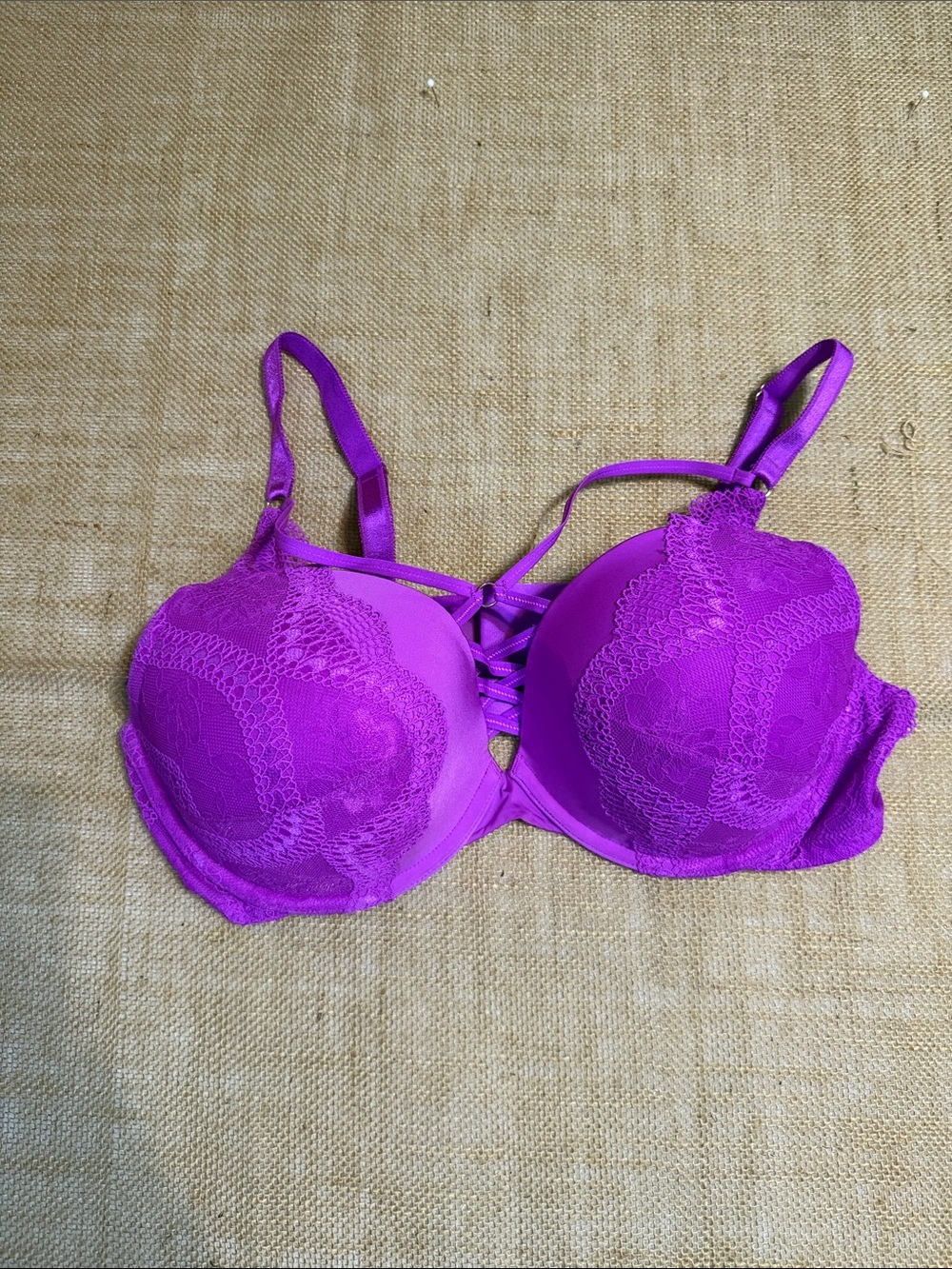 Purple/pink Lace Push-Up Bra with Strappy Detail